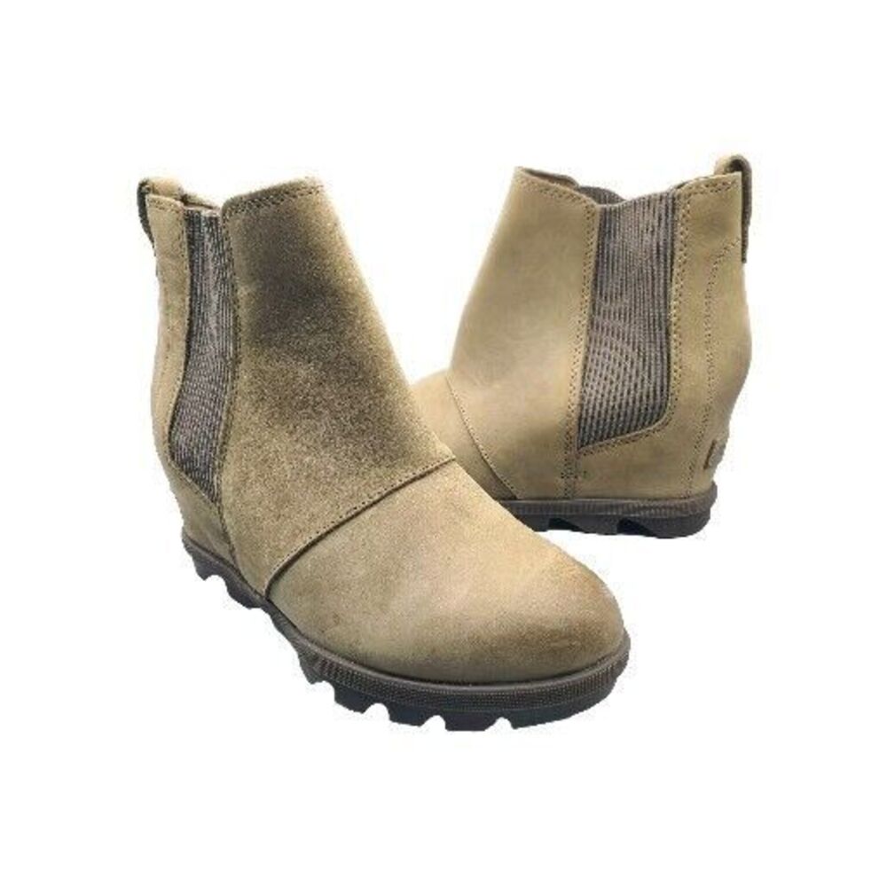 Sorel Joan Of Arctic Wedge Women's Sz 7 Taupe Chelsea Ankle Boots NL3022-240